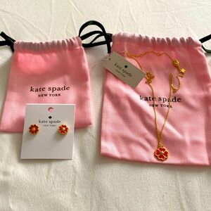 NWT Kate Spade Spades & Studs Enamel Mini Pendant Necklace & Studs w/ Earrings